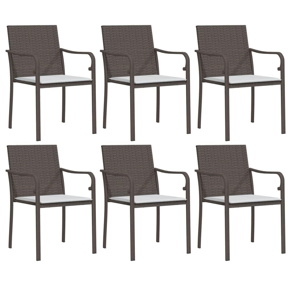 vidaXL 5-Piece Outdoor Patio Dining Set in Brown - Weather-Resistant Poly Rattan Chairs with Cushions, Tempered Glass-Top Table and Steel Frames in Black