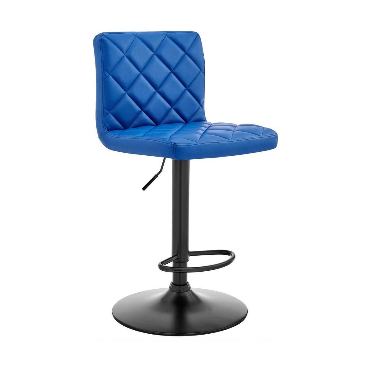 HomeRoots Plywood, Metal, Faux Leather Blue Faux Leather Swivel Adjustable Bar Stool