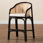 bali & pari Miranda Bohemian Natural Rattan Counter Stool, Black/Natural/Off-White (235-13347-HiT)