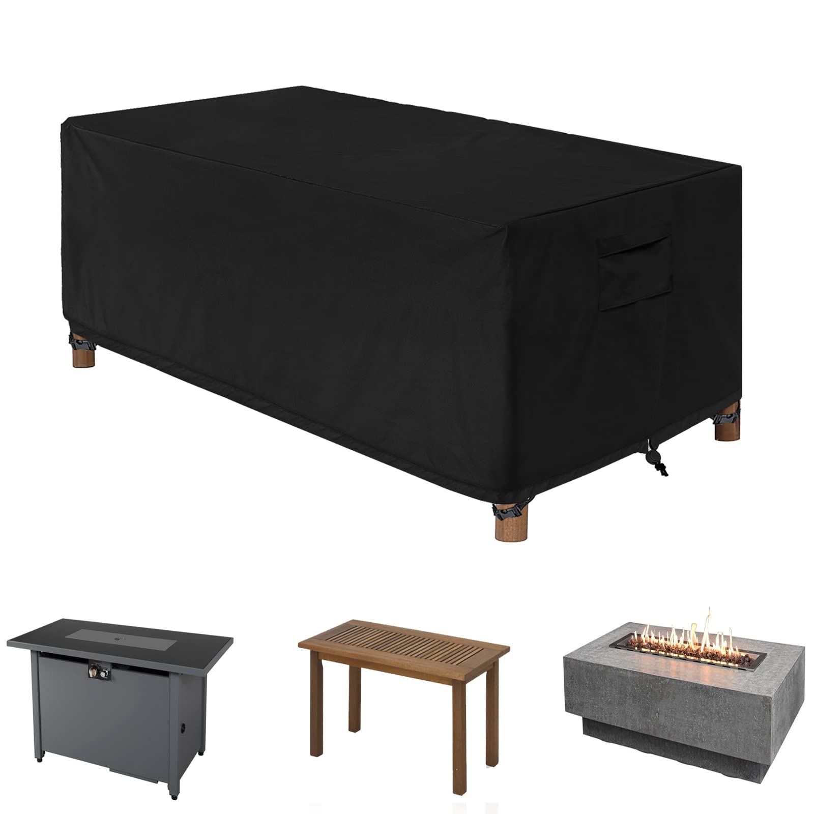 WOMACO Patio Rectangular Fire Pit Cover Waterproof Outdoor Fireplace Cover Heavy Duty Rectangle Fire Table Firepit Cover - 56 x 