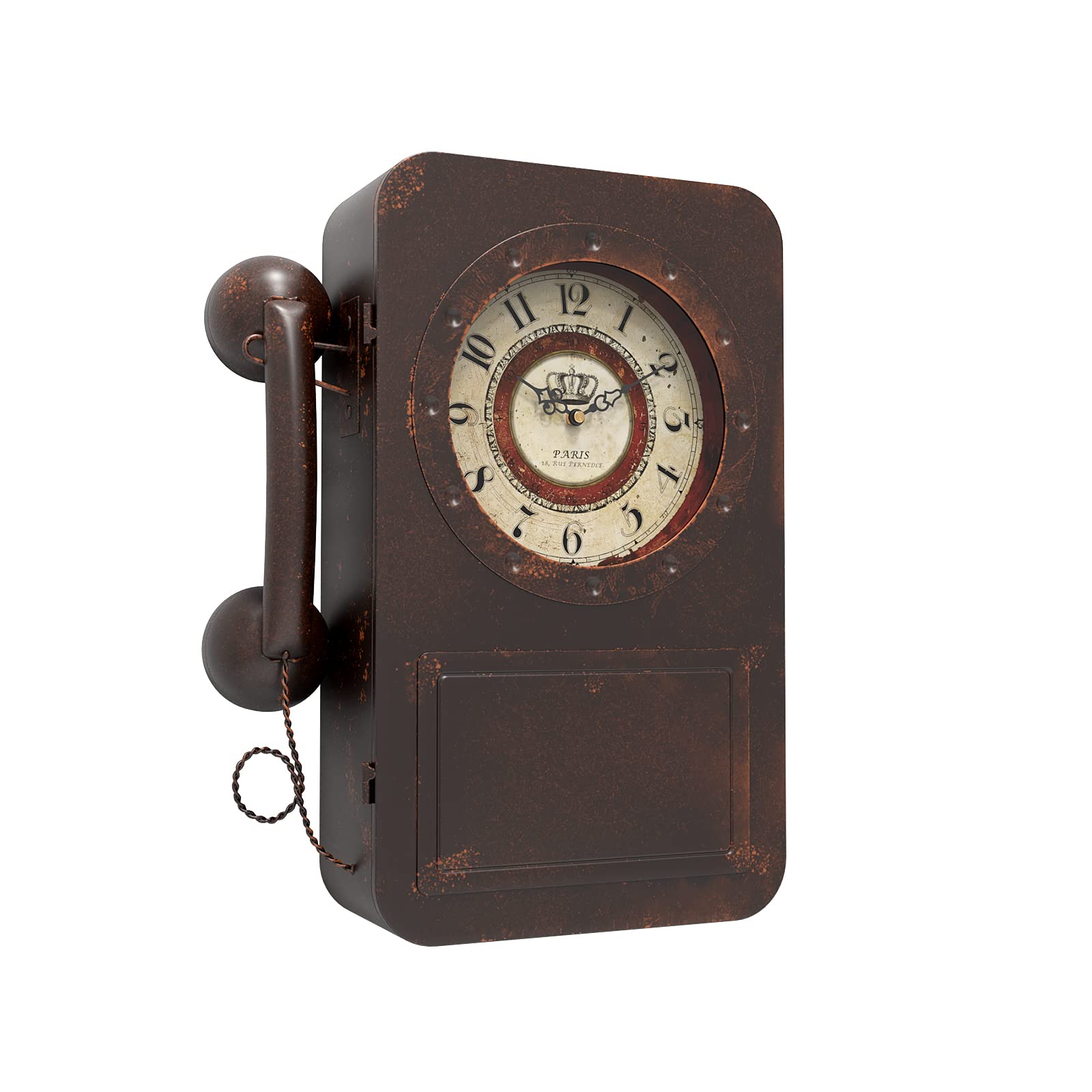 Abdurey Retro Old Telephone Wall Clock with Hidden Safe, Battery Operated Quartz Metal Wall Clocks, Large Rectangular Vintage De