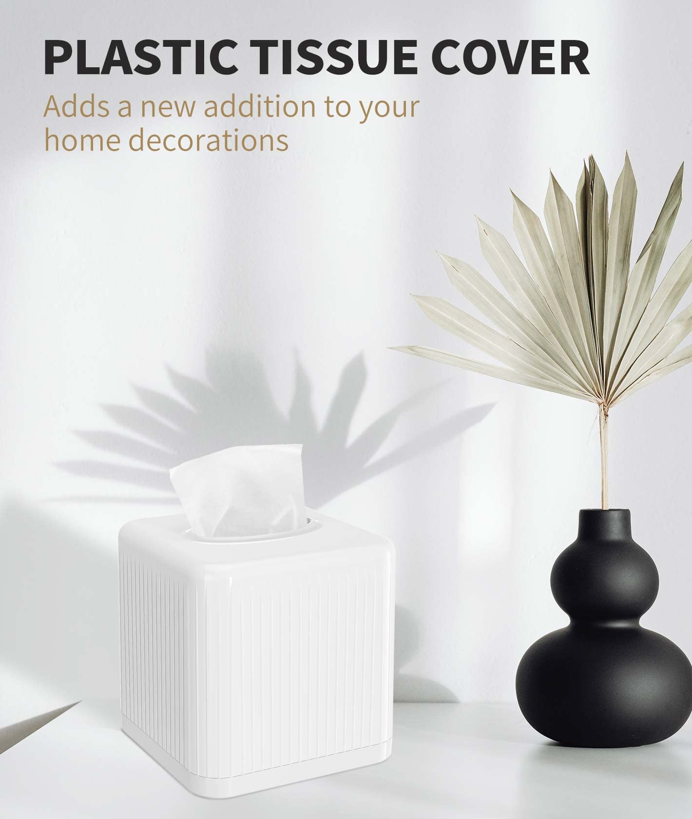 Livelab Tissue Box Cover With Base, Square Plastic Tissue Box Holder Decorative Tissue Cover Modern Cube Facial Tissue Dispenser