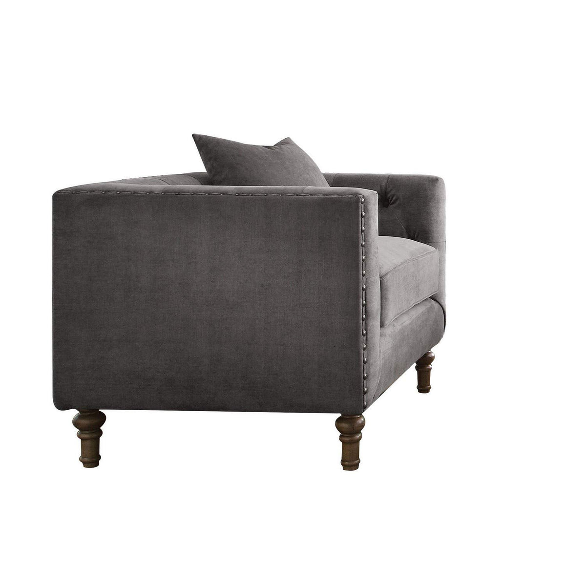 Benjara Fabric Upholstered Wooden Sofa Chair With Nail Head Trim, Gray