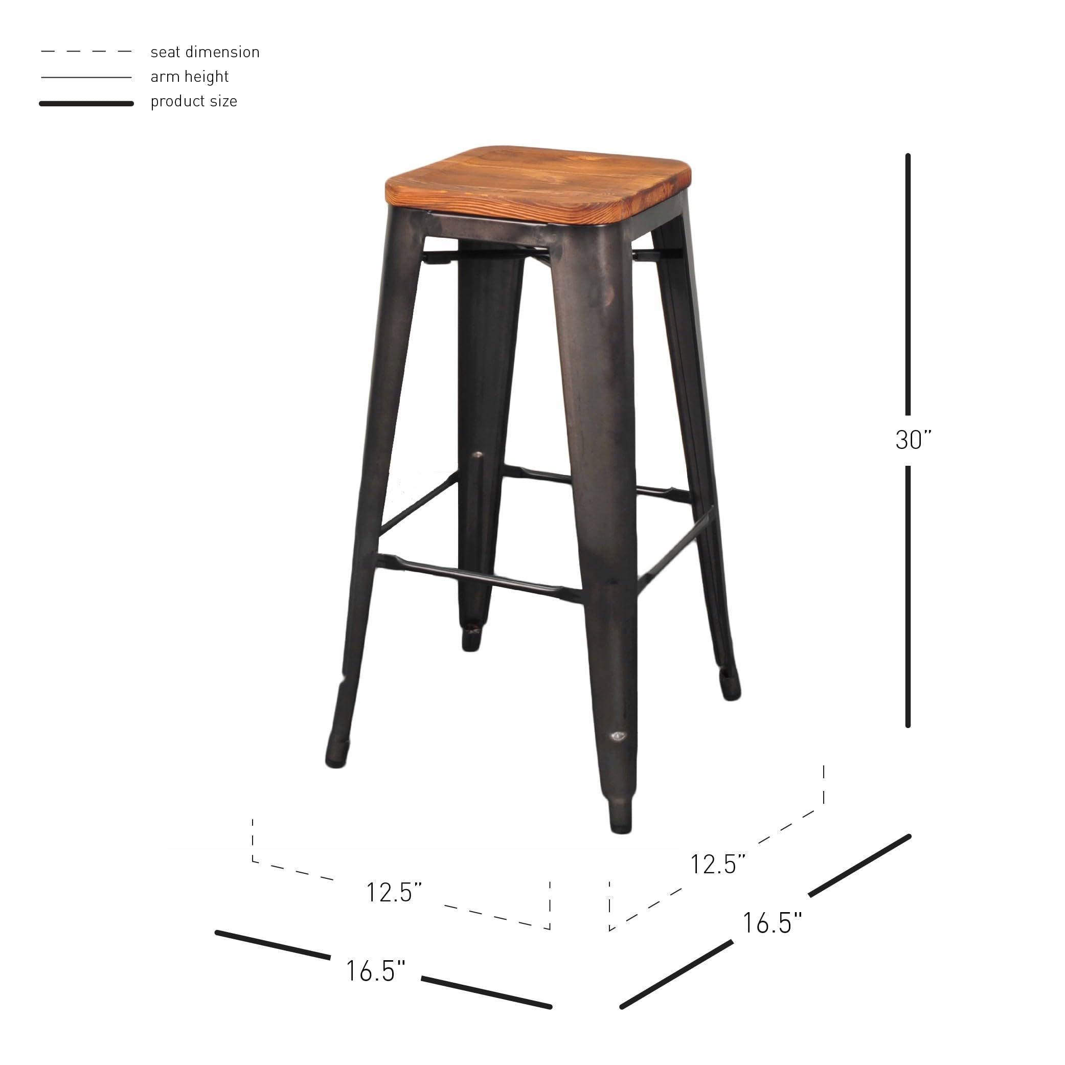 New Pacific Direct Metropolis Metal Backless Bar Stool 30&quot; Wood Seat,Gunmetal Gray,Set Of 4