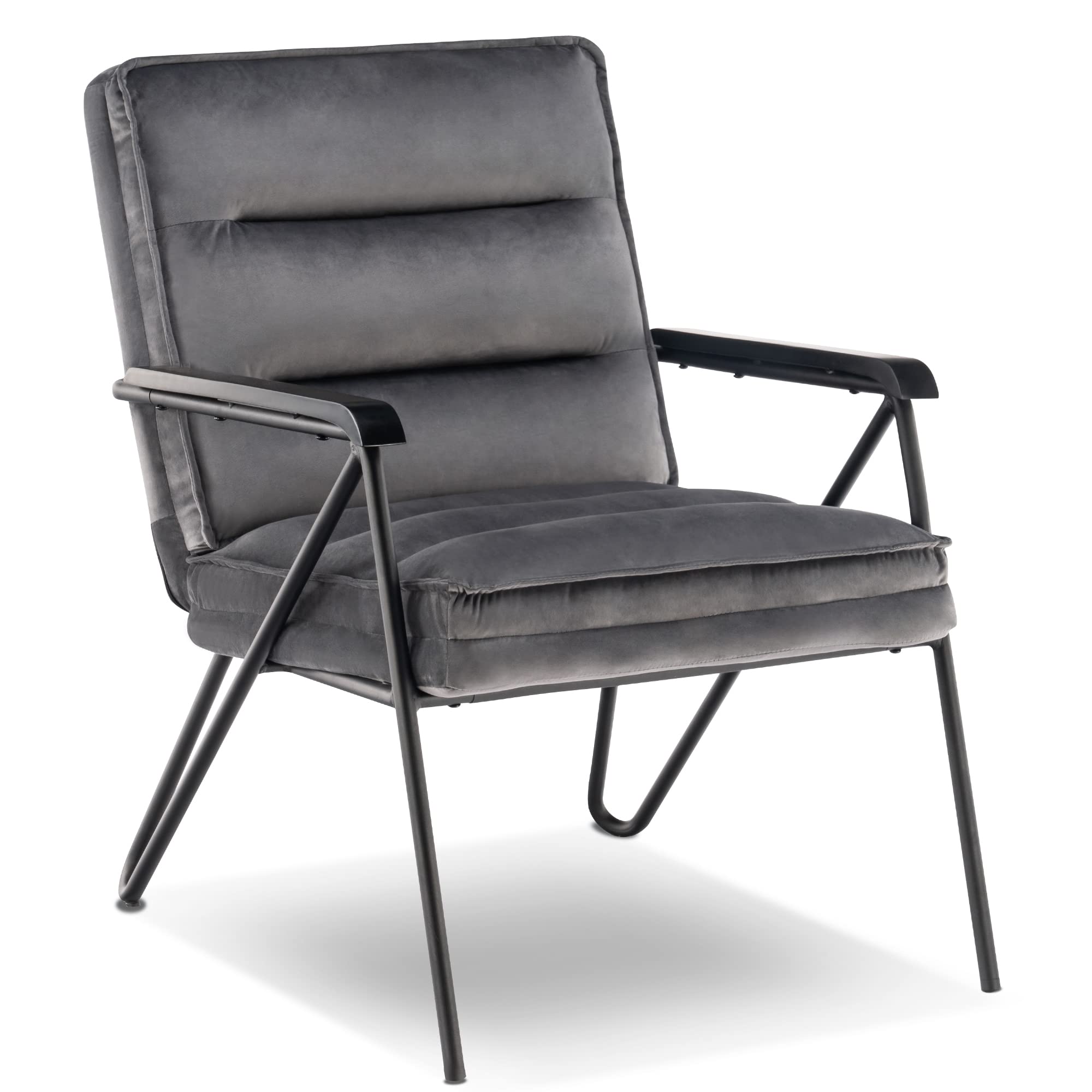 Mcombo Modern Accent Chair, Velvet Club Chair, Upholstered Armchair For Small Space, Living Room & Office Reception, Fabric 4747 4750 (Chair, Dark Grey)