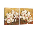 Pyradecor Magnolia Flowers Modern 2 Piece Stretched Floral Canvas Prints Oil Paintings Artwork Style Brown Pictures on Canvas Wa