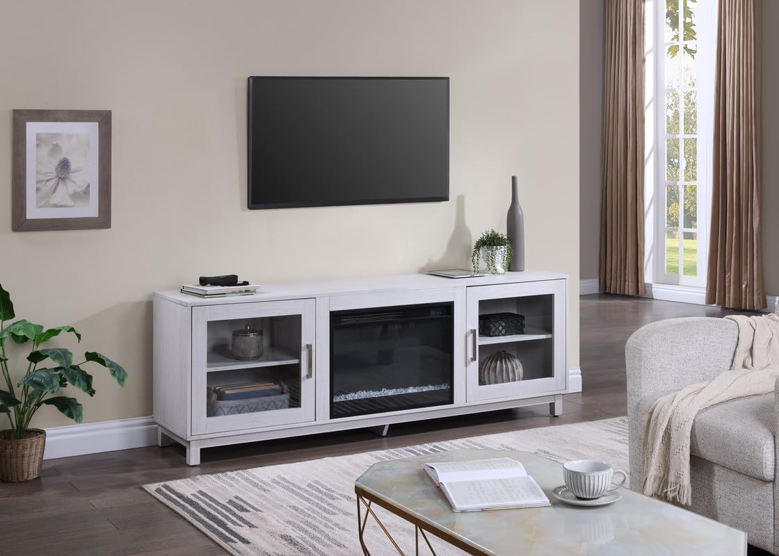 Lilola Living Summit 70&quot; White Walnut Finish Tv Stand Console With Fireplace