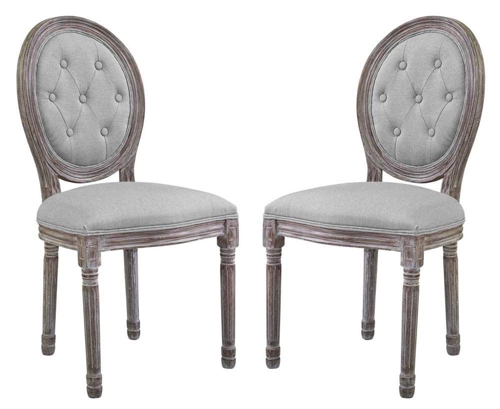 Modway Arise French Vintage Tufted Upholstered Fabric Two Dining Side Chairs In Beige