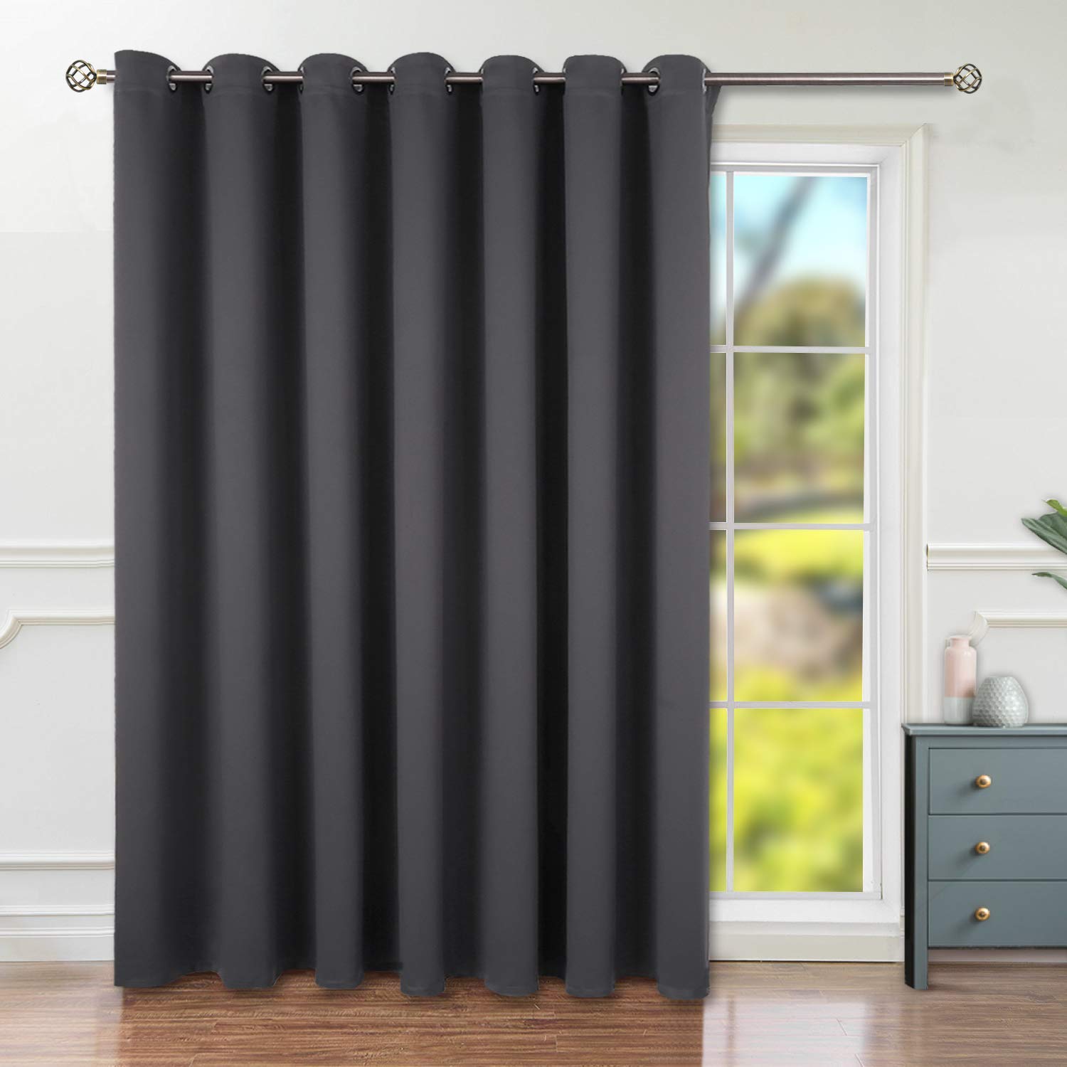 Bgment Fashion Sliding Door Curtain 100 X 96 Inches, Wide Thermal Blackout Curtains Room Darkening Room Divider Window Curtain, 1 Panel, Dark Grey, 96 Length X Wide 100