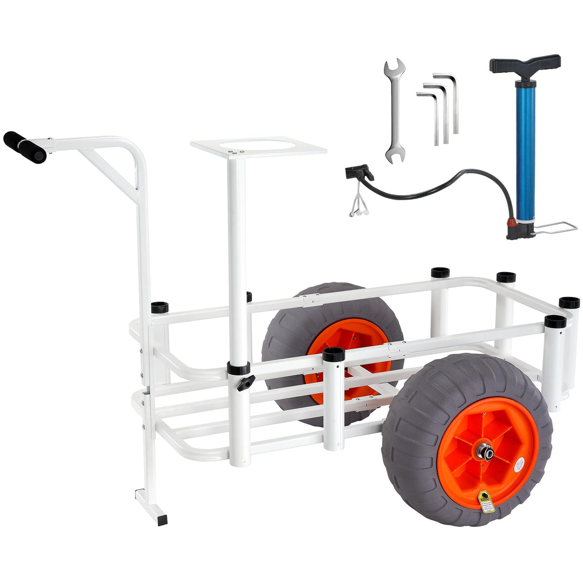 Vevor Beach Fishing Cart, 350 Lbs Load Capacity, Fish And Marine Cart With Two 16' Big Wheels Pu Balloon Tires For Sand, Heavy-