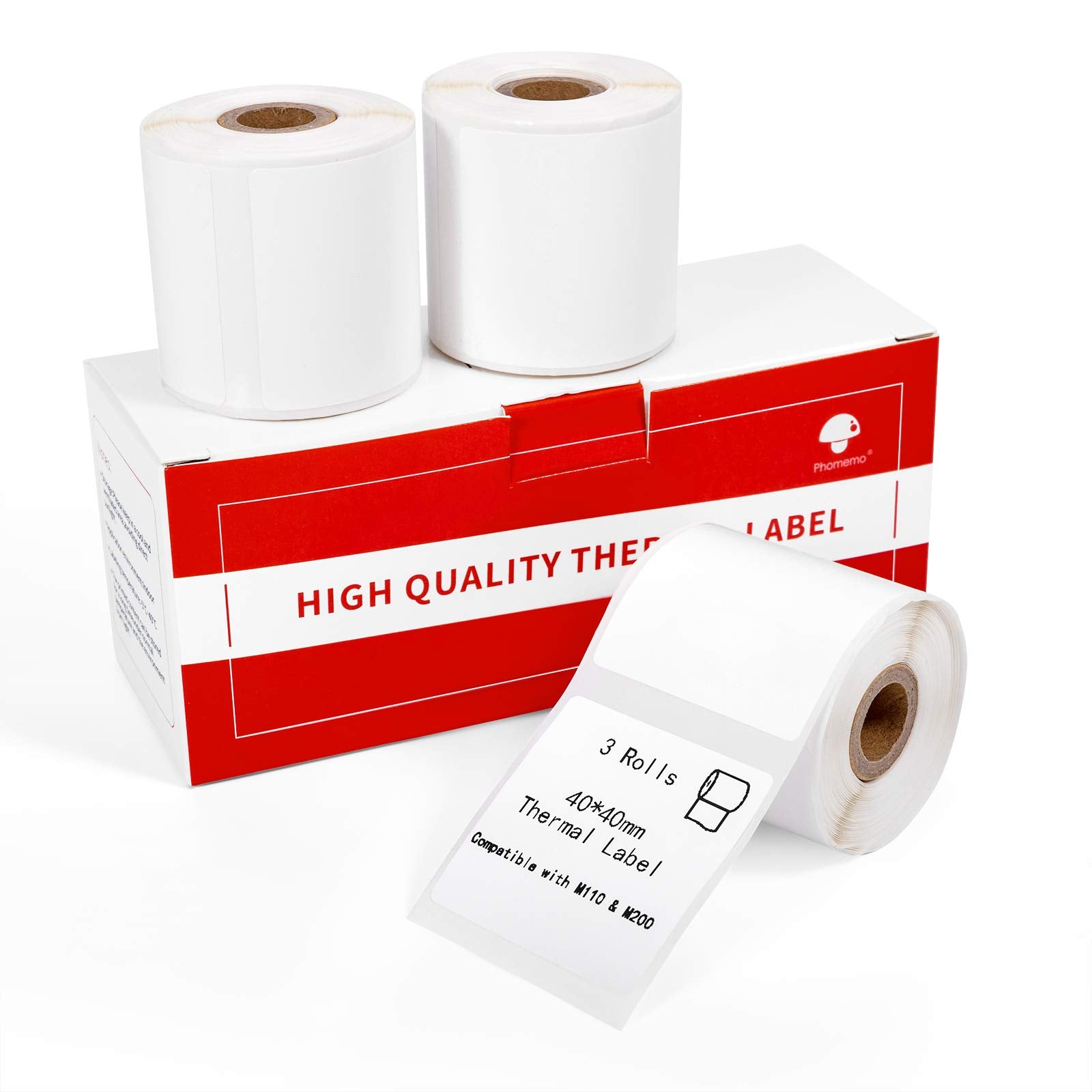Phomemo 3 Rolls Thermal Paper For M110/M221/M220/M120/M200/M110S, 1.57' X 1.57' (40X40Mm)- Multi-Purpose Square Self-Adhesive
