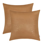 BRAWARM Faux Leather Pillow Covers 20 X 20 Inches, Tan Leather Pillow Covers Pack of 2, Crocodile Leather Decorative Throw Pillo