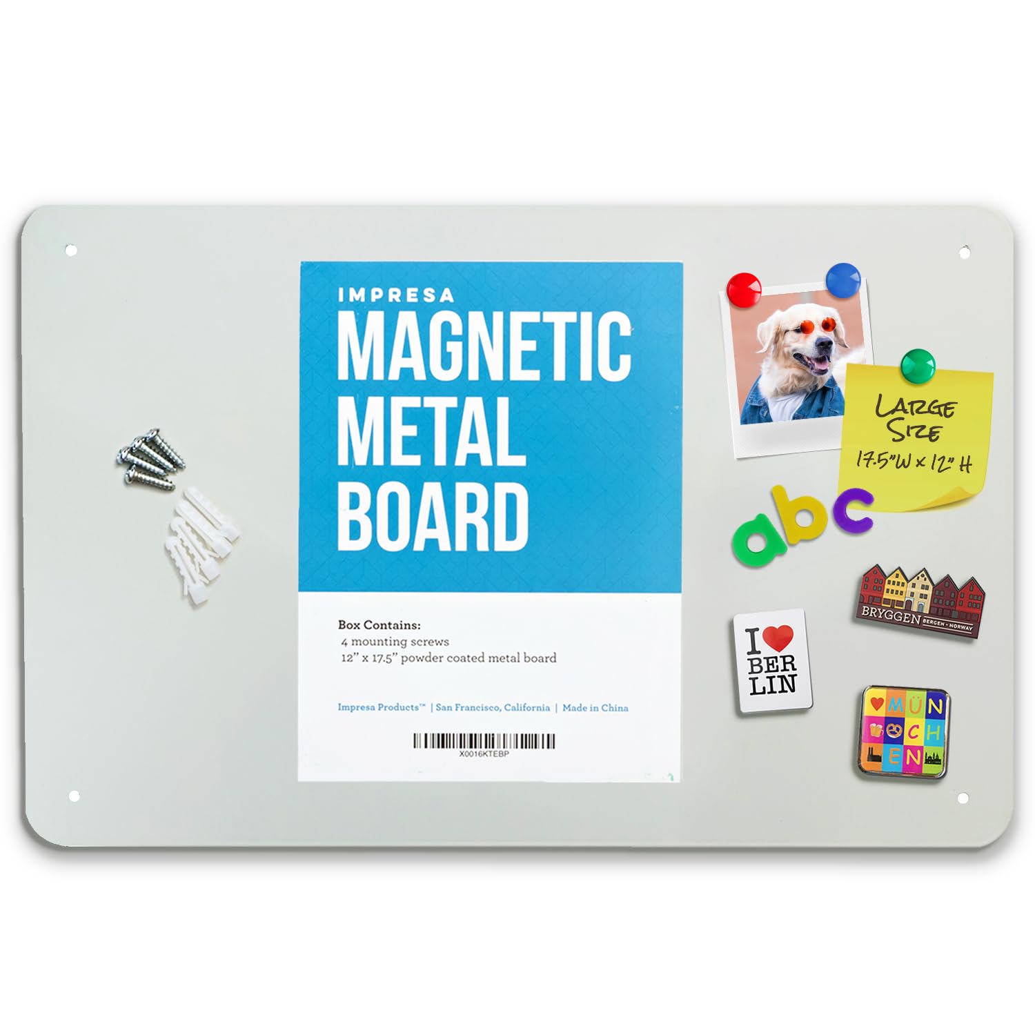 Impresa Magnet Display Board For Wall - Metal Memo Board For Office, Home, Kitchen, And Classrooms - Great For Hanging Photos, S