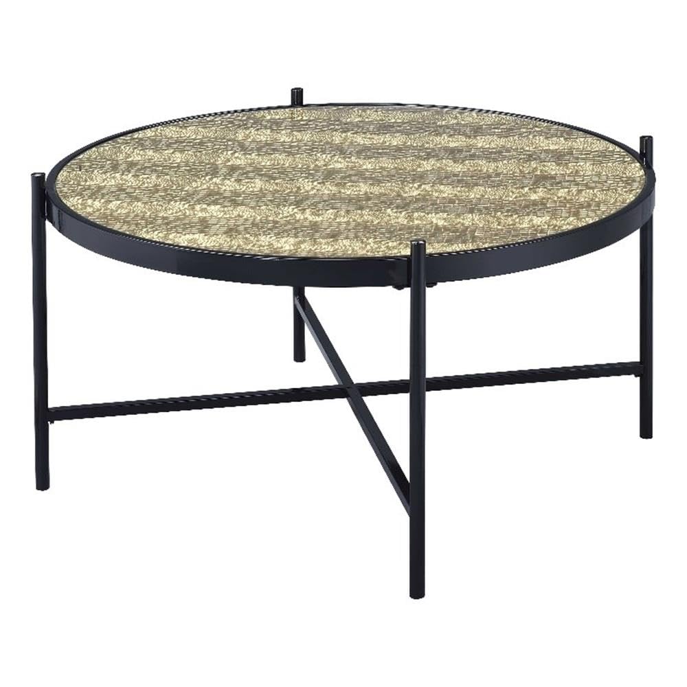 Acme Taggert Round Glass Top Coffee Table in Black and Gold