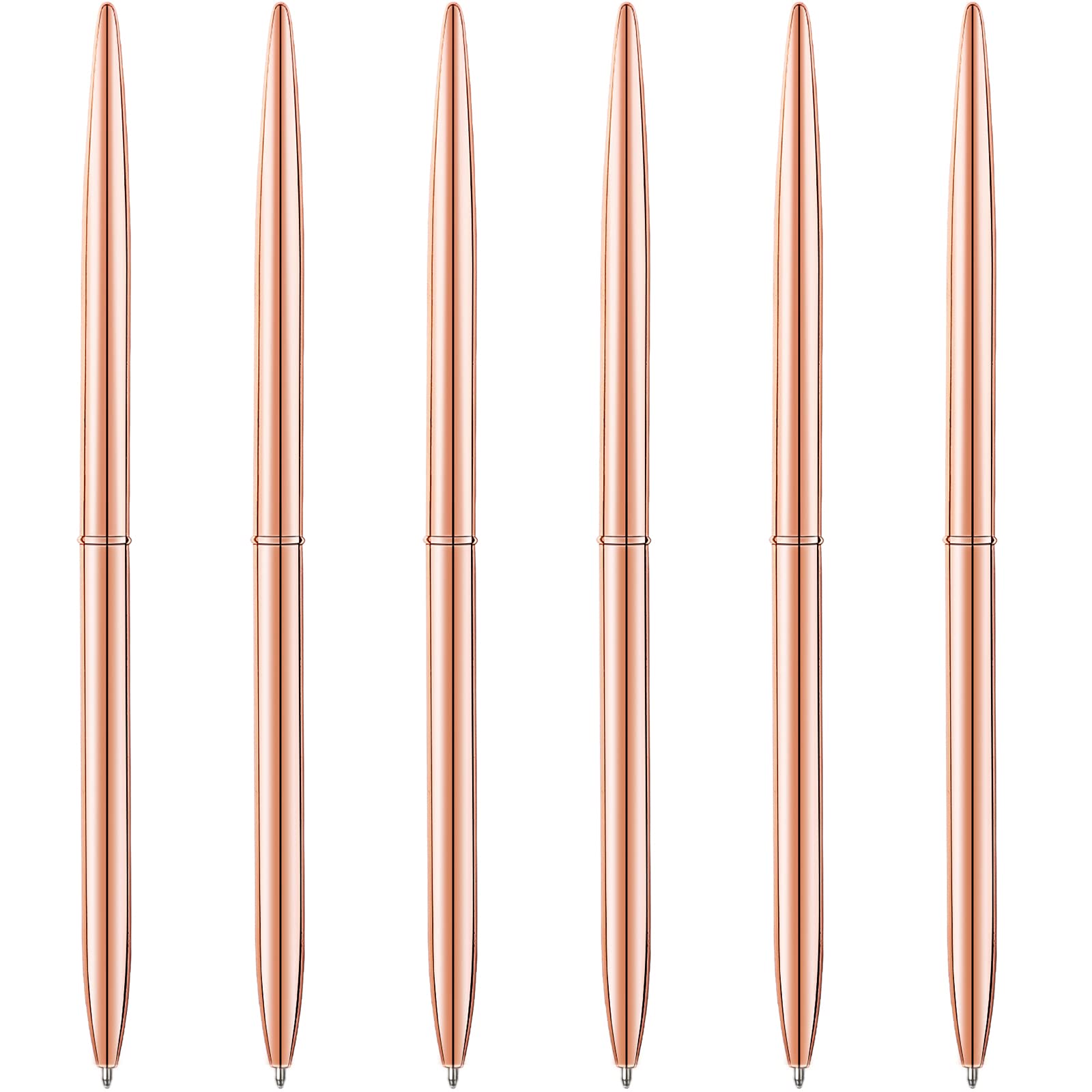 Unibene 6 Pack Ballpoint Pens-Rose Gold, Slim Mentallic Retractable Lightweight Pens Set Nice Gift For Business Office Students