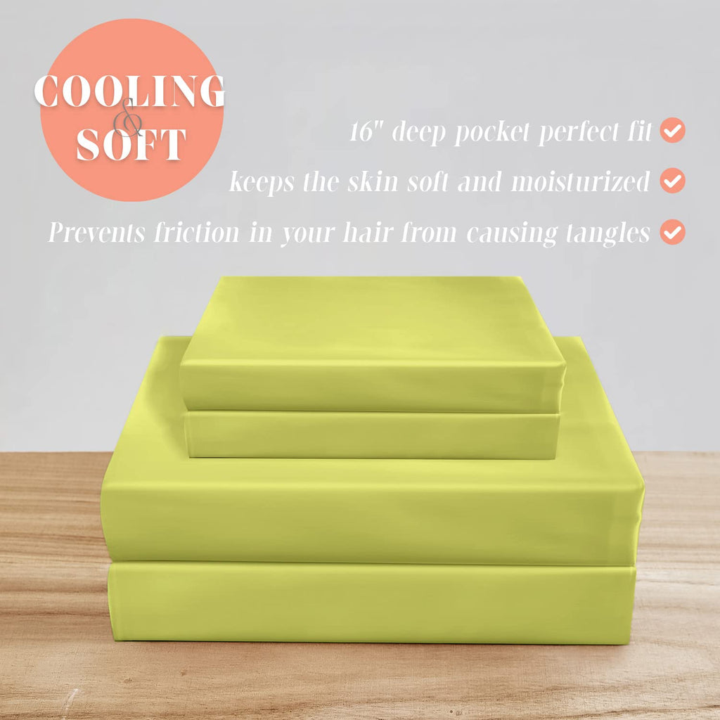Elegant Comfort Luxurious 4-Piece Silky Satin Sheet Set, Skin And Hair Friendly, Wrinkle, Fade, Stain Resistant With Deep Pockets Fitted Sheet, Cooling Soft Satin Sheets, Cali King, Pistachio Green