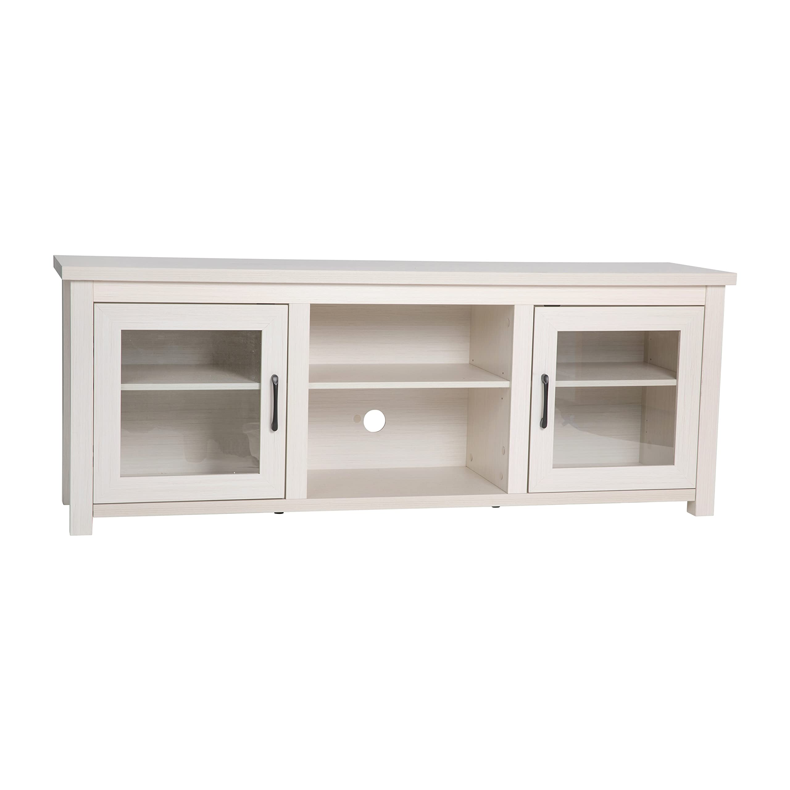 Flash Furniture Sheffield Engineered Wood TV Stand for 80&quot; TVs, Media Console/TV Cabinet with 3 Adjustable Shelves and Glass Doors, White Wash Finish