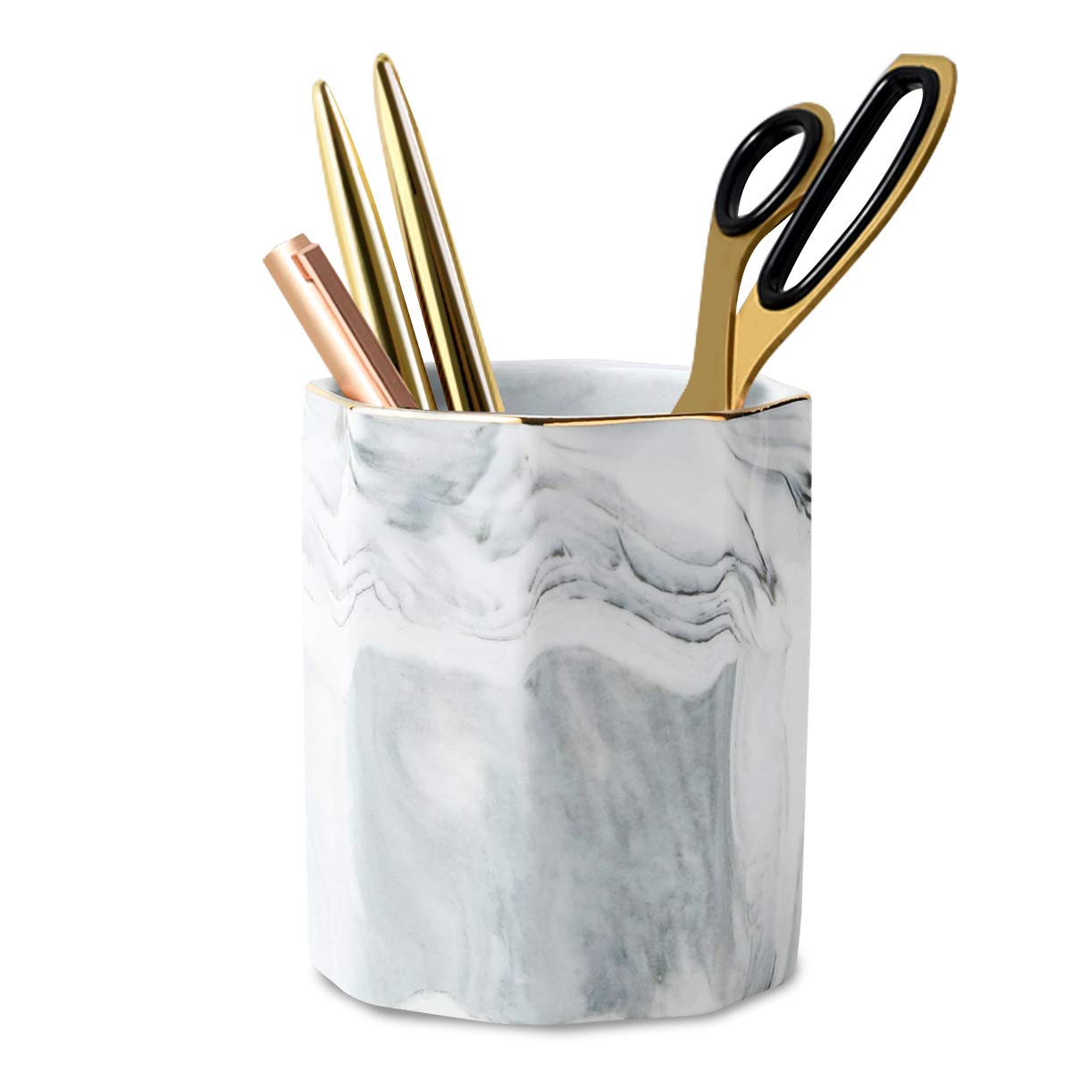 Waveyu Pen Holder, Pencil Holder, Marble Desk Organizer Cute, Durable Ceramic Pencil Cup, Decorative Makeup Brush Holder Cup, St