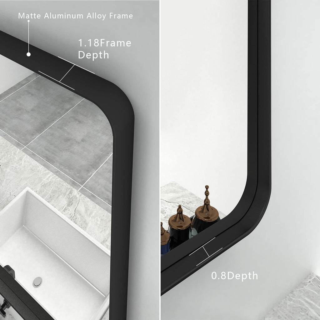 Charmor 60X40 Inch Black Metal Framed Bathroom Mirror For Wall, Large Rounded Rectangle Mirror, Matte Black Bathroom Vanity Mirr