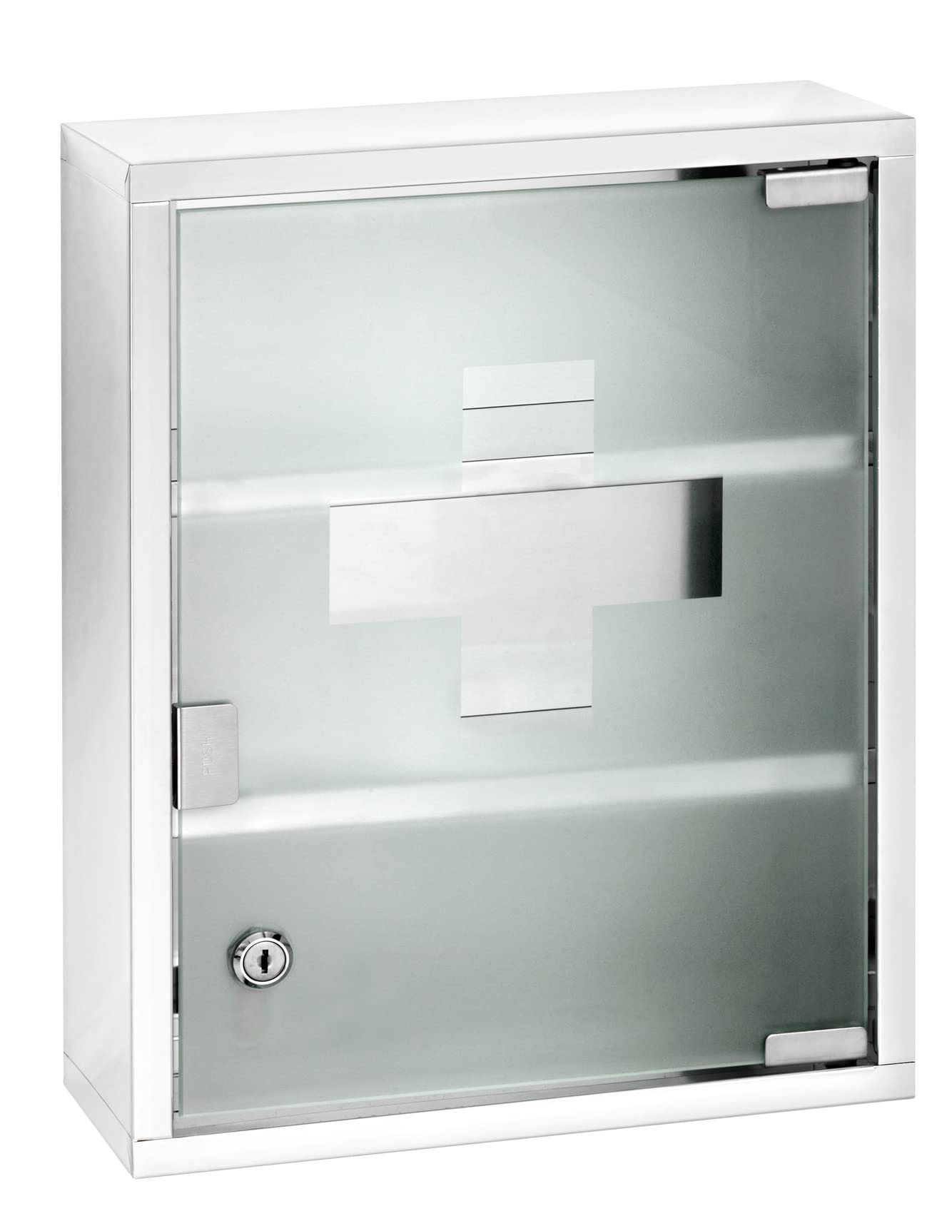 WENKO Medicine Cabinets with Lock, Wall Mounted Over The Toilet Storage Shelves, First Aid Bathroom Wall Cabinet with Safety Gla