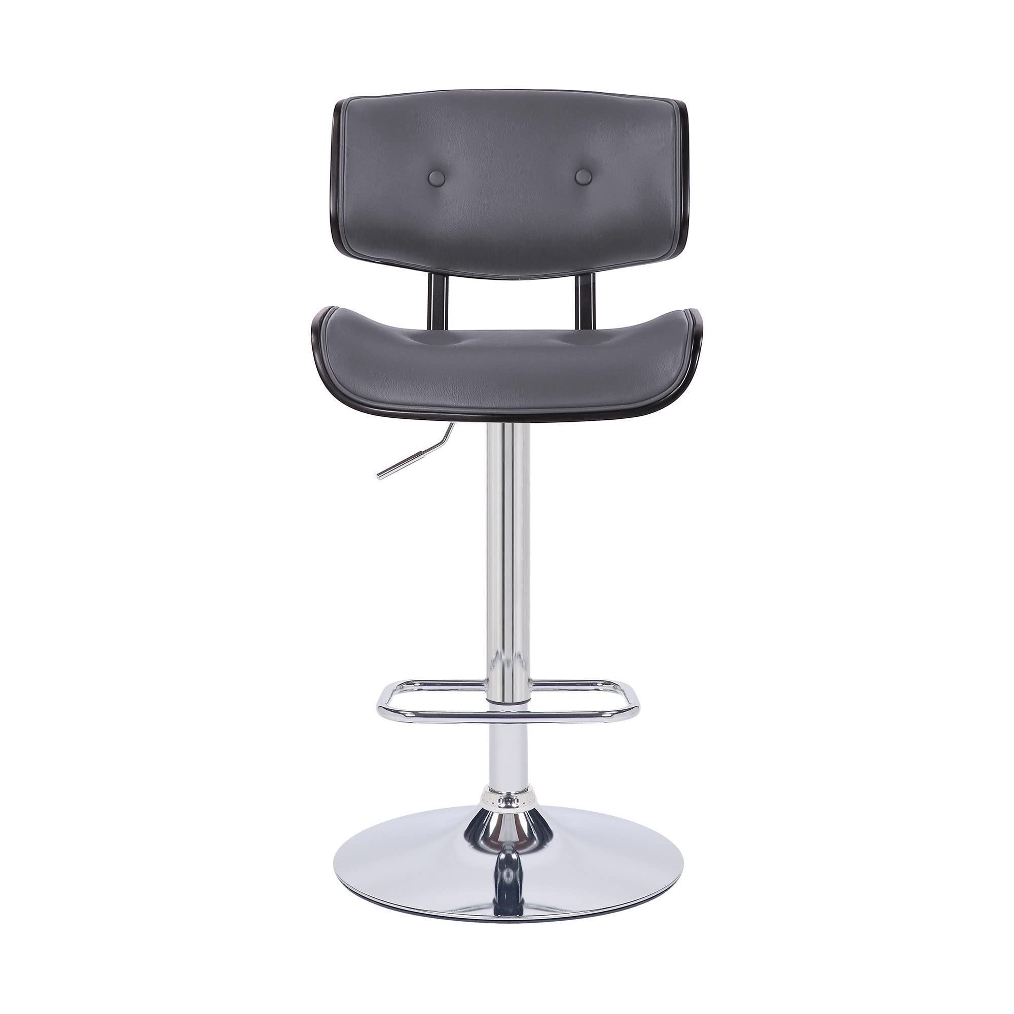 HomeRoots Wood, Metal, Foam Faux Leather Adjustable Gray Tufted Faux Leather Black and Chrome Swivel Barstool.