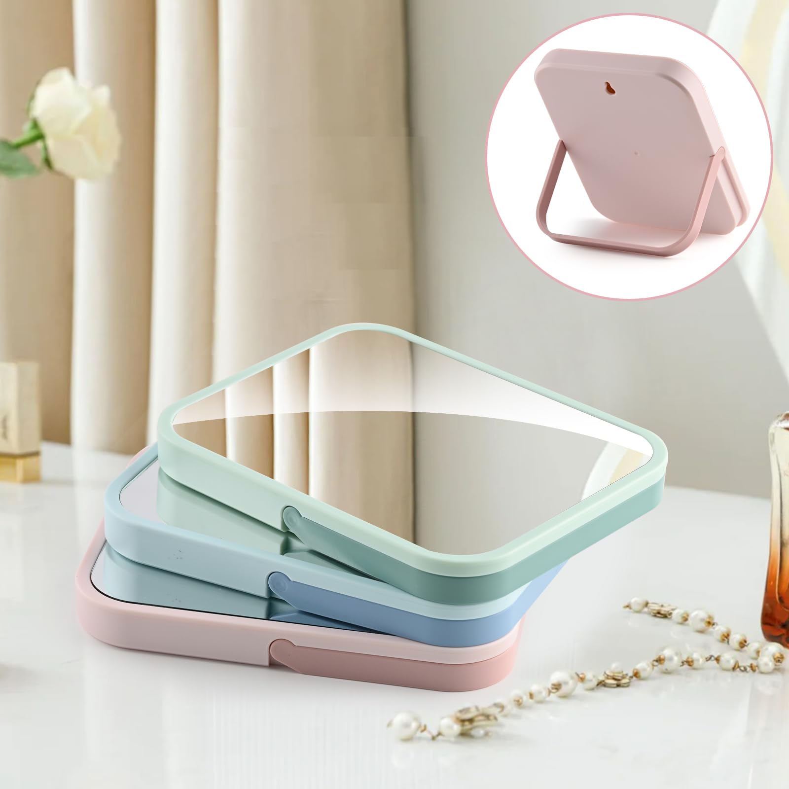 [3 Way To Use] Magnetic Locker Mirror, Tabletop Vanity Makeup Mirror, Portable Folding Mirror With Stand, Hanging Travel Mirror
