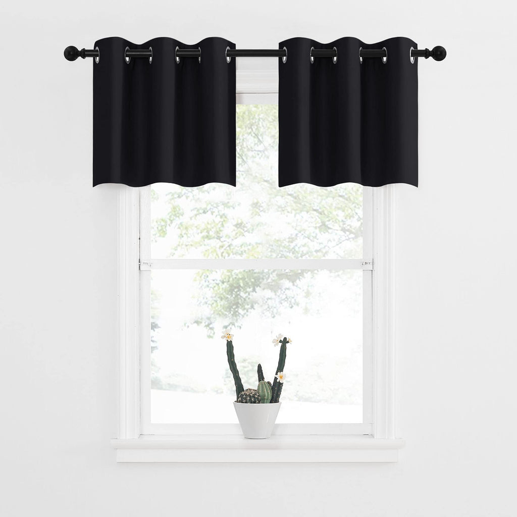 Nicetown Small Kitchen Window Curtains Valances - Thermal Insulated Home Decor Blackout Grommet Tier Curtains Drapes For Basement Window (Black, 42 Inches W By 18 Inches L 1.2 Inches Header,2 Pcs)
