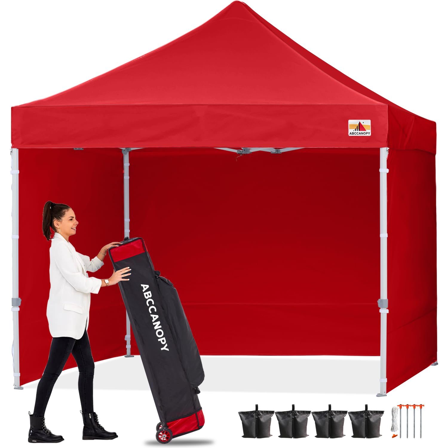 Abccanopy Easy Pop Up Canopy Tent With Sidewalls 10X10 Commercial -Series, Red