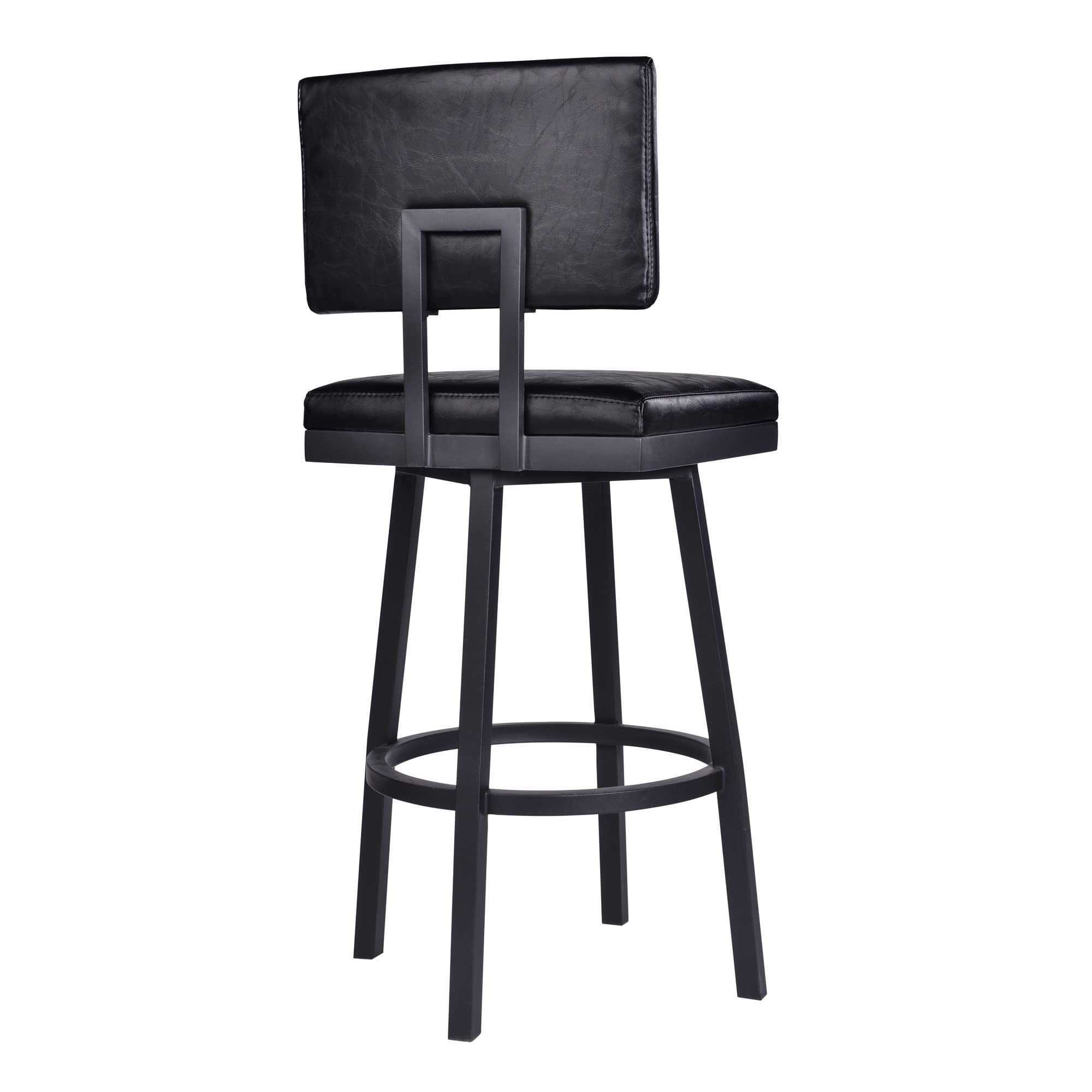 HomeRoots Vintage Black Faux Leather 30' Vintage Black on Black Faux Leather Rectangular Swivel Armless Bar Stool