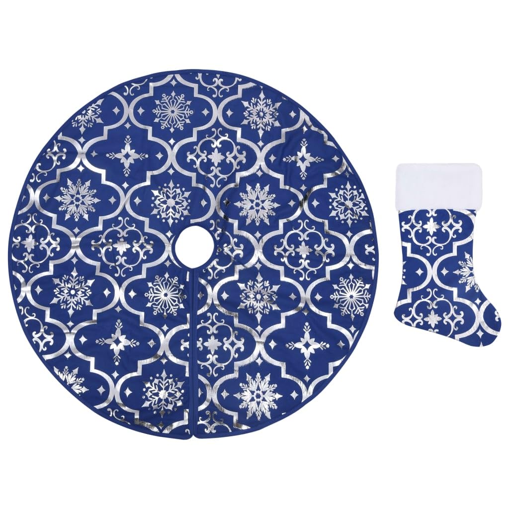 Vidaxl Luxury Christmas Tree Skirt With Sock Blue 5 Ft Fabric