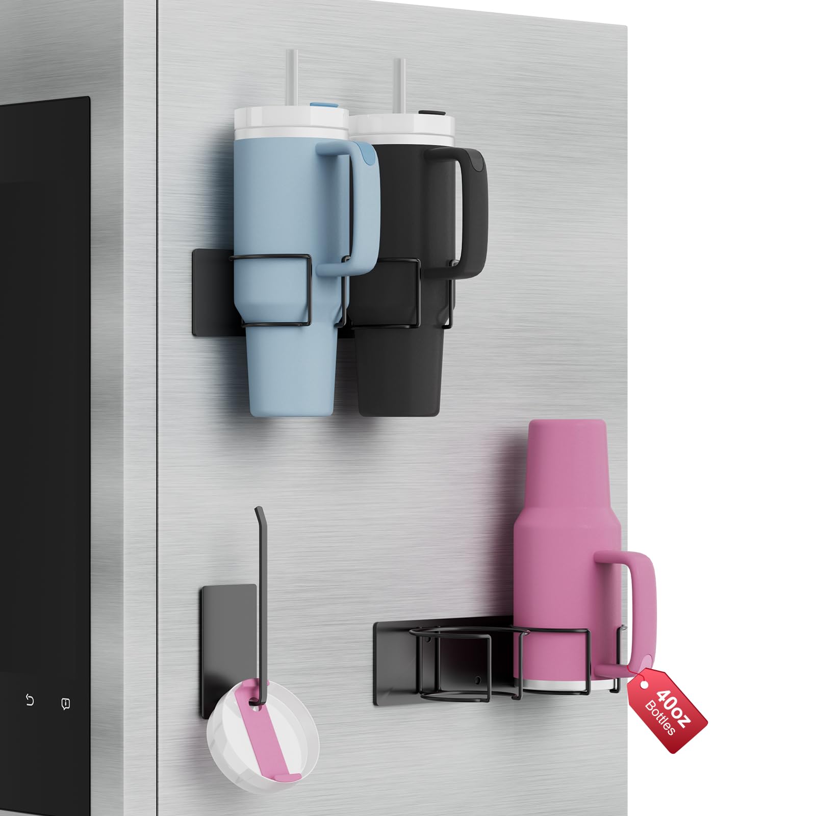 Magnetic Stanley Cup Holder For Refrigerator, Water Bottle Organizer For Stanley 40 Oz With Handle, Tumbler Lid Organizer For St