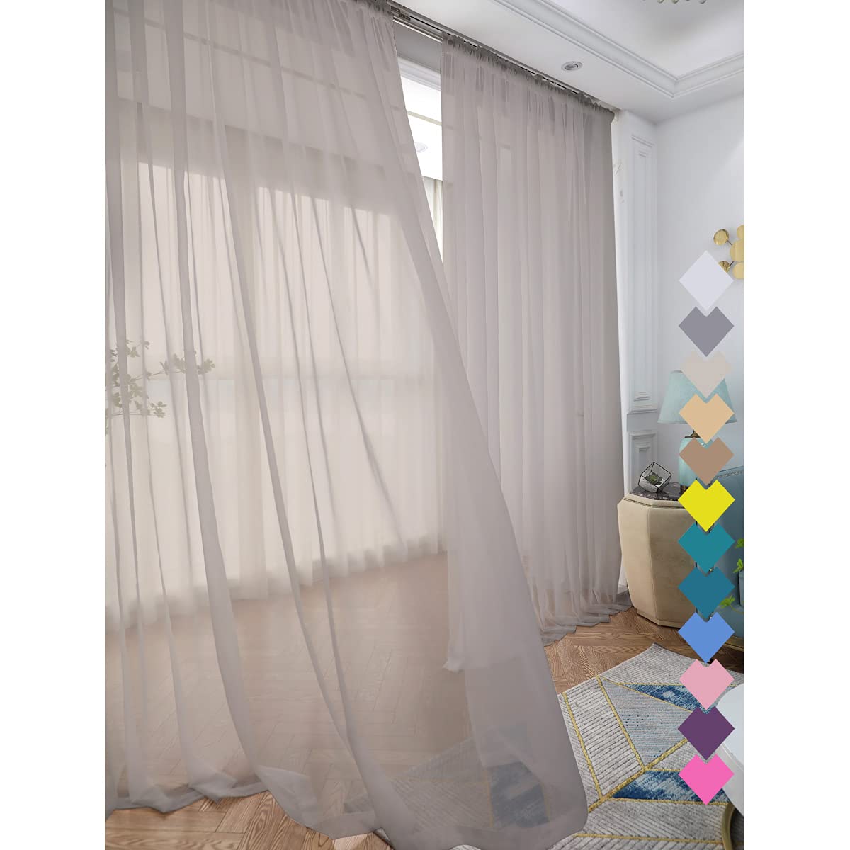 Window Light Grey Sheer Curtains 48 Inches Width 72 Inches Long 2 Panels Sheer Curtains Clear Curtains Basic Rod Pocket Panel Fo