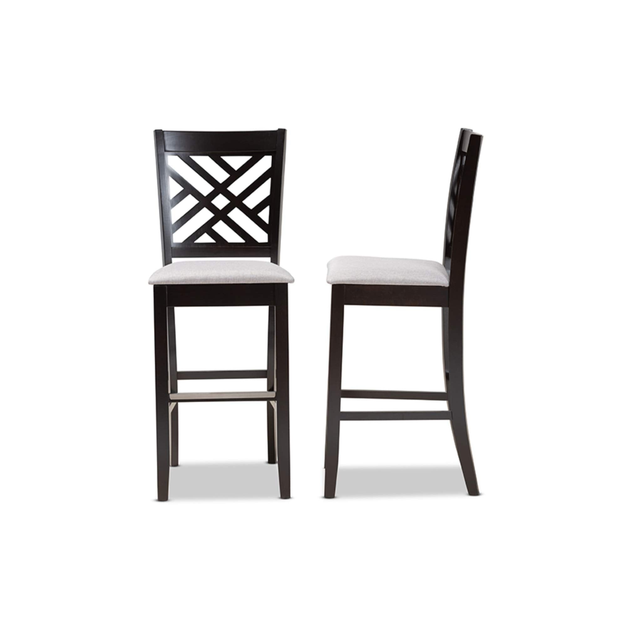 Baxton Studio Jason Modern and Contemporary Grey Fabric Upholstered and Espresso Brown Finished Wood 2-Piece Bar Stool Set