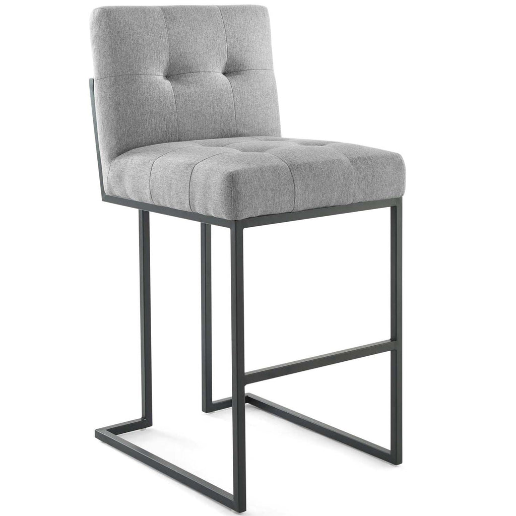 Modway Privy Stainless Steel Upholstered Fabric Bar Stool Set Of 2, Black Light Gray