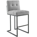 Modway Privy Stainless Steel Upholstered Fabric Bar Stool Set Of 2, Black Light Gray
