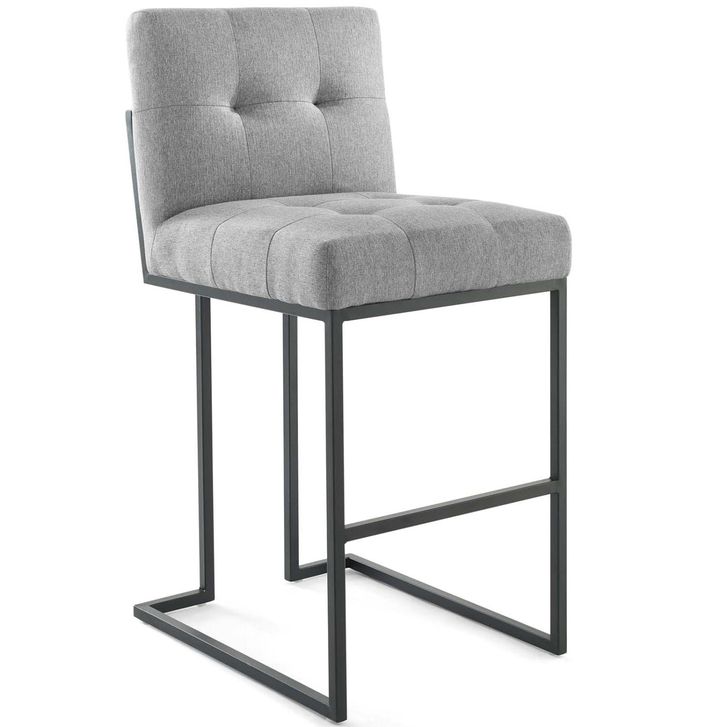 Modway Privy Stainless Steel Upholstered Fabric Bar Stool Set Of 2, Black Light Gray