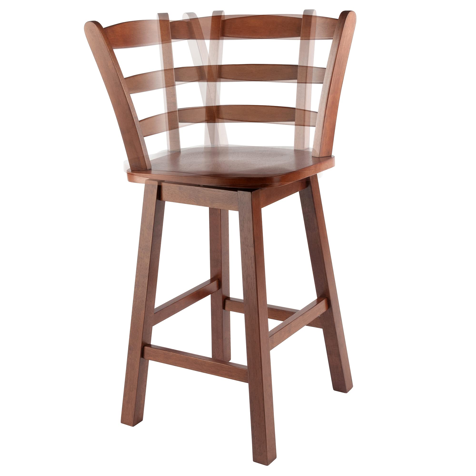 Winsome Scalera Ladder Back Swivel Counter Stool, 24 in, Walnut Finish, Solid Wood