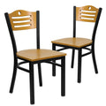 2 Pk. Black Slat Back Metal Restaurant Chair - Natural Wood Back & Seat