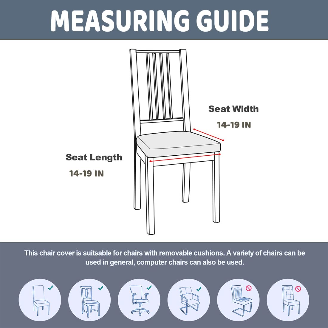 Sonnach Waterproof Chair Seat Cover For Dining Room Chairs Removable Washable Upholstered Chair Seat Protectors Water Resistant Decorative Chair Cushion Slipcovers (Grey, 4)