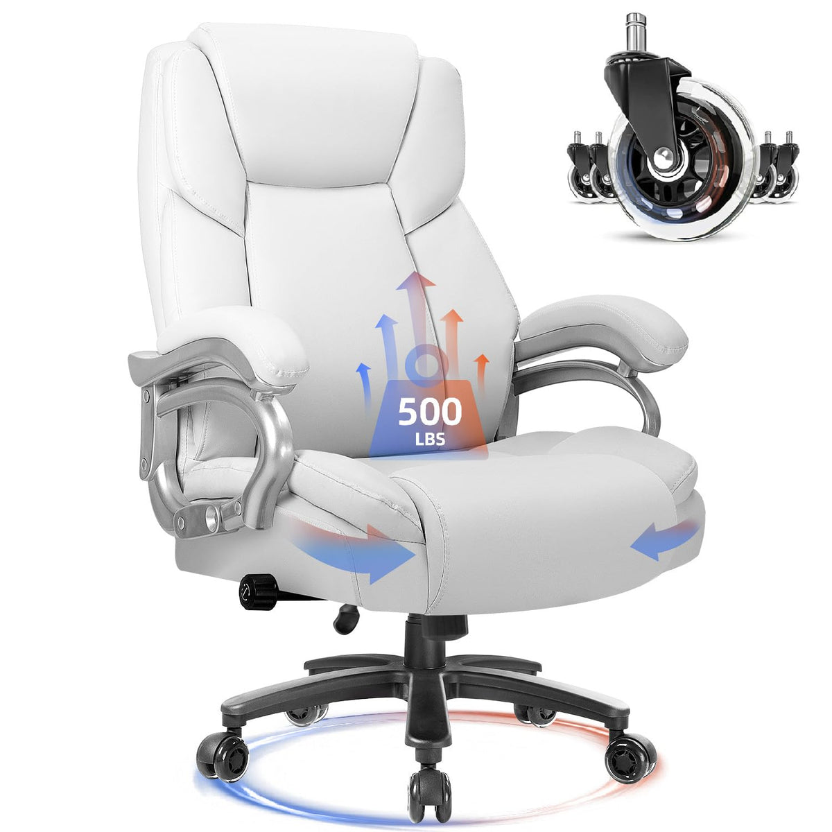 Waleaf 500Lbs Big And Tall Office Chair, Heavy Duty Office Chair For Heavy People, Adjustable Ergonomic Lumbar Support Executive