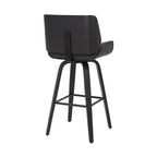 Armen Living Tyler Mid Century Modern Swivel Bar Stool For Kitchen Island Counter In Gray Faux Leather And Black Wood, 30' Seat Height