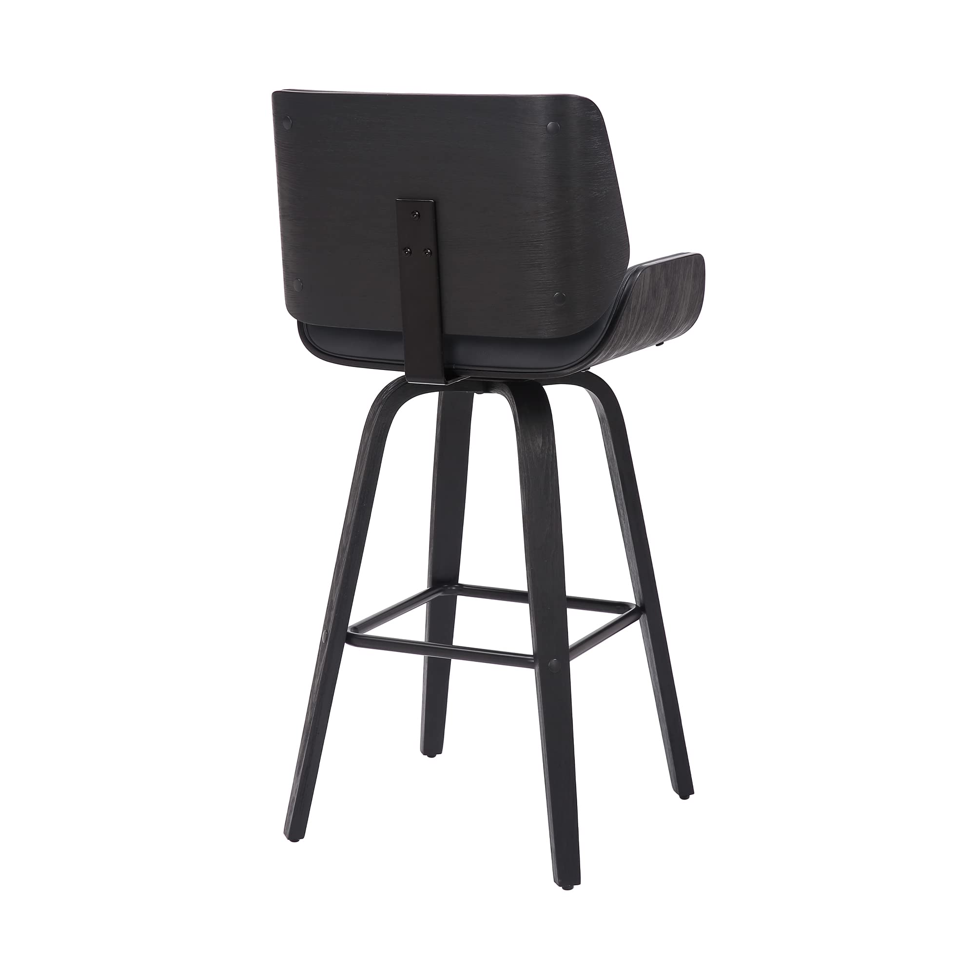 Armen Living Tyler Mid Century Modern Swivel Bar Stool For Kitchen Island Counter In Gray Faux Leather And Black Wood, 30' Seat Height