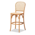 Baxton Studio Vance Mid-Century Rattan Back Counter Stool, Beige and Natural (195-12384-HiT)