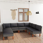 vidaXL 8 Piece Patio Lounge Set - Poly Rattan Construction with Comfy Cushions - Solid Eucalyptus Wood Legs - Weather-Resistant - Classic Gray