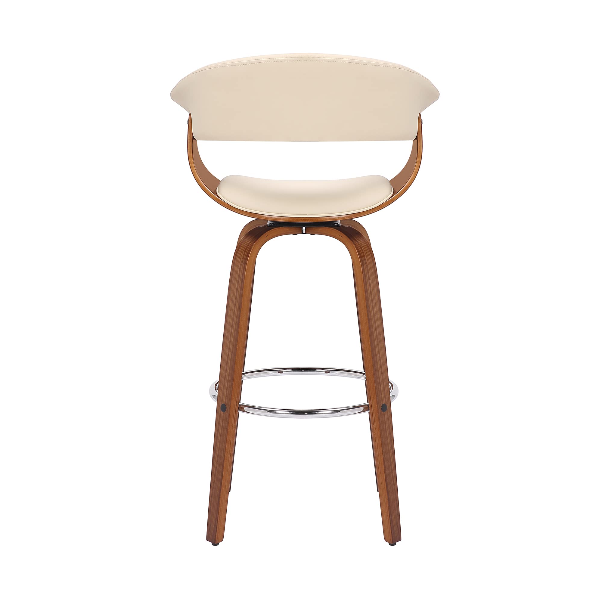 Armen Living Julyssa Mid Century Modern Swivel Bar Stool For Kitchen Island Counter In Cream Faux Leather And Walnut Wood, 30' Seat Height