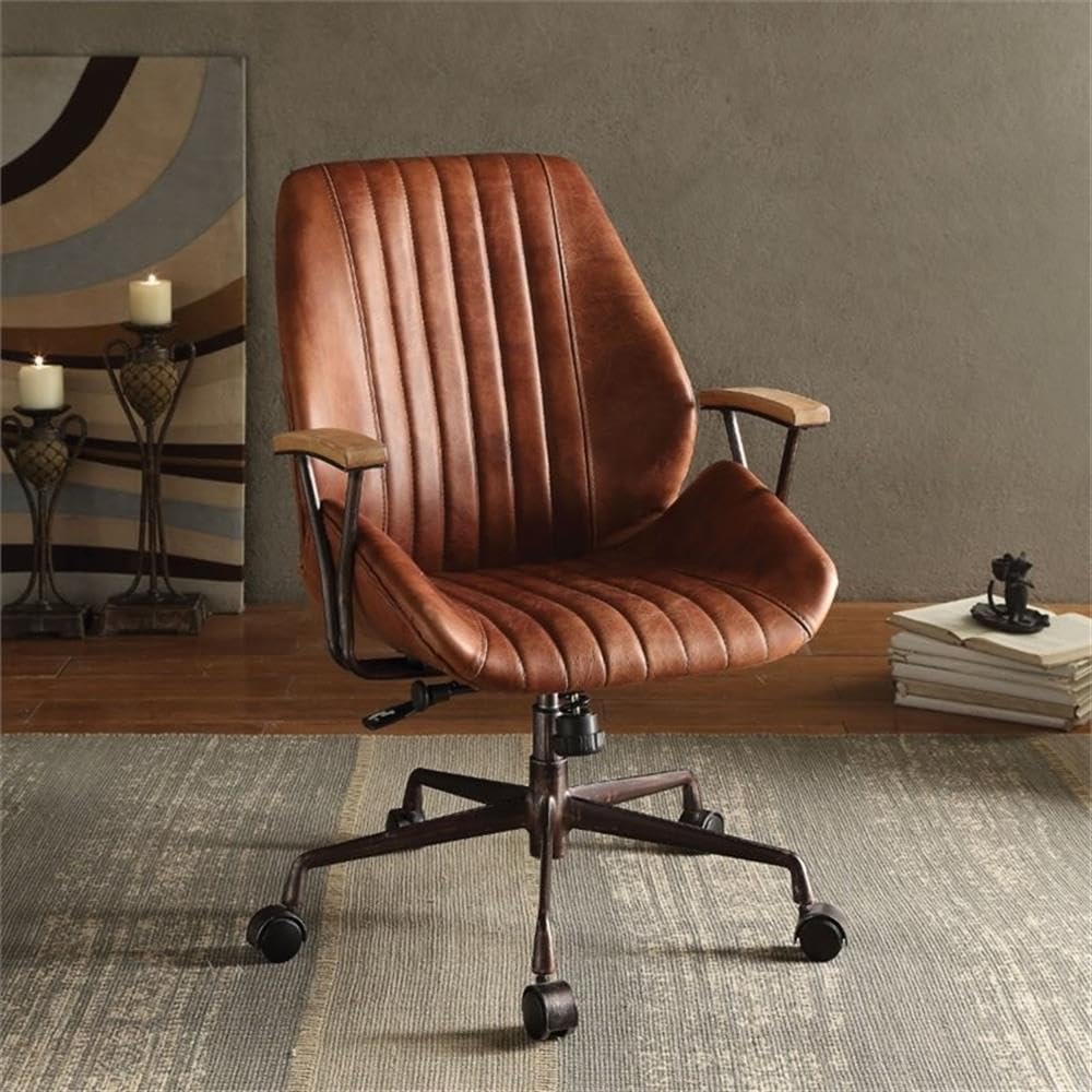 Acme Hamilton Leather Swivel Office Chair in Cocoa