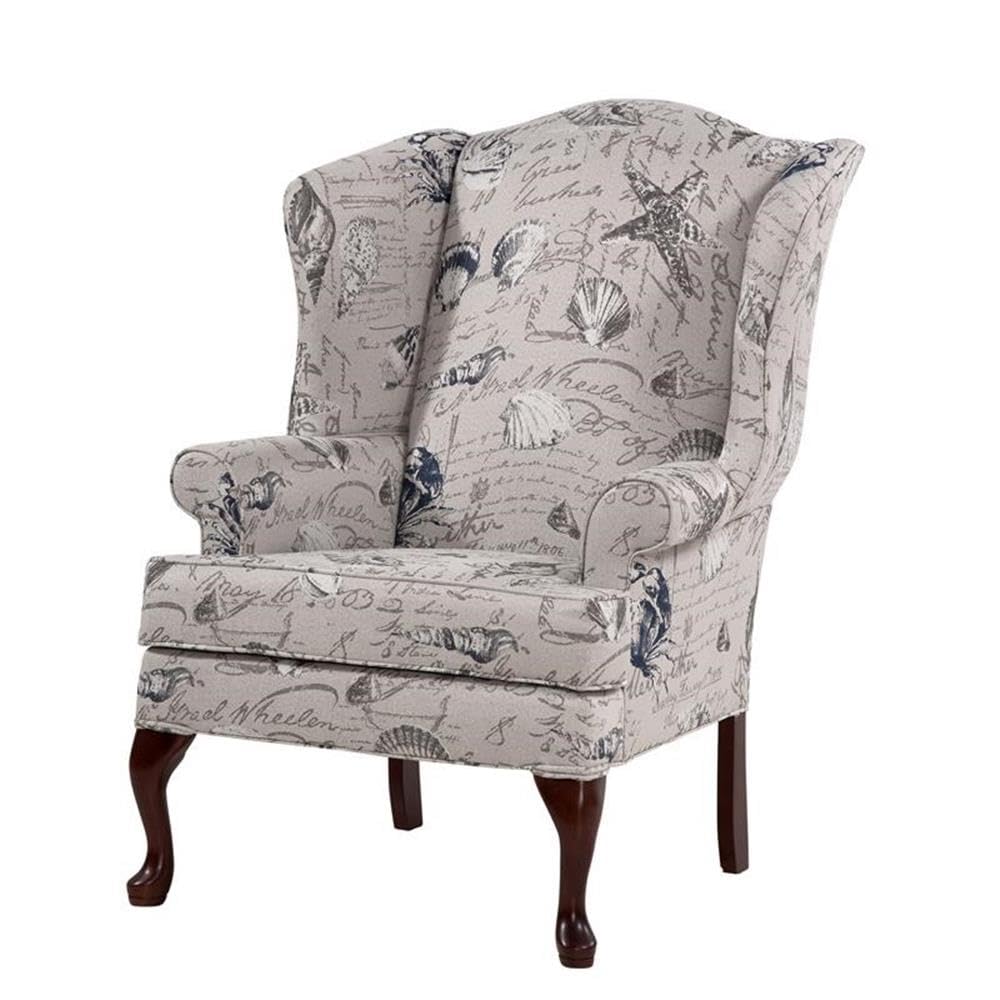 Oceanside Gray Coastal Patterned Polyester Fabric Wing Back Accent Chair
