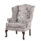 Oceanside Gray Coastal Patterned Polyester Fabric Wing Back Accent Chair