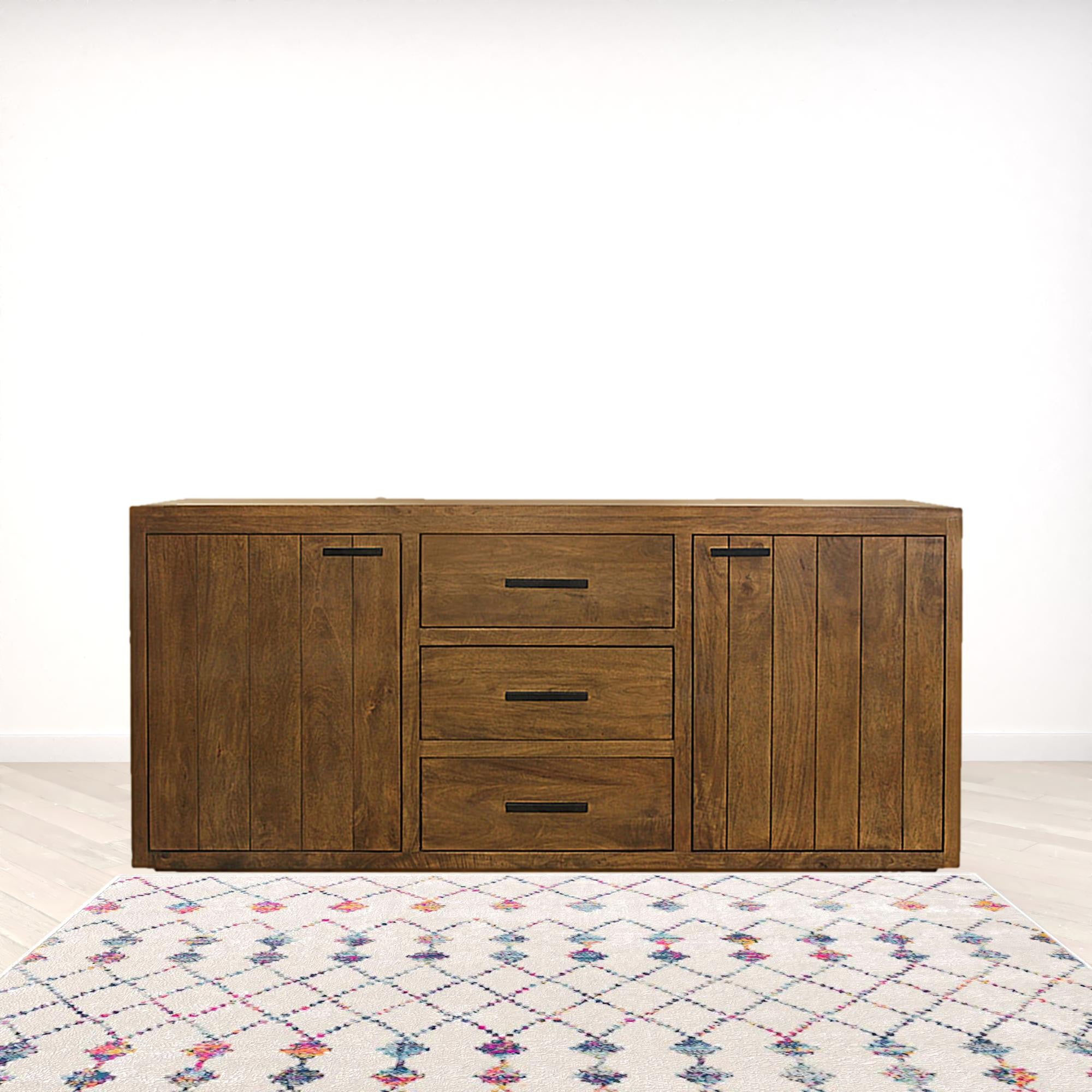 71 Chestnut Distressed Solid Wood Three Drawer Sideboard with Two Doors