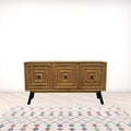 59 Chestnut Distressed Solid Wood Carved Geometric Sideboard with Three Doors
